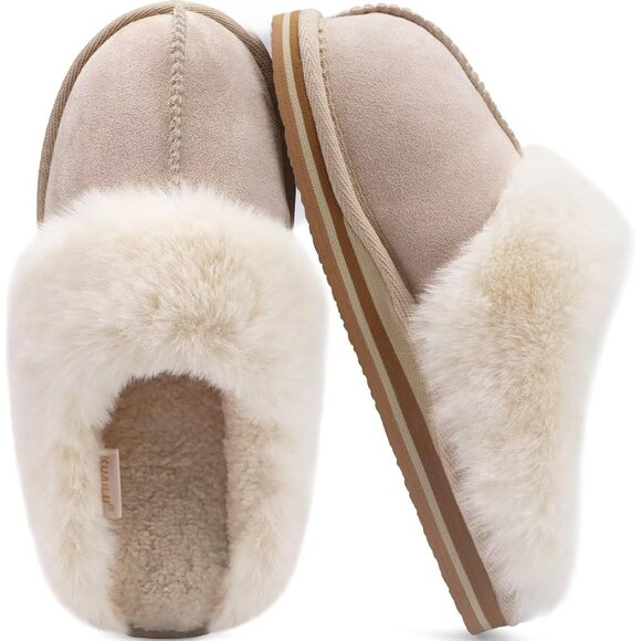 ⚡Women Apricot Suede Fluff Dual Memory Foam Arch Support Warm Scuff Slipper - Picture 7 of 7
